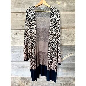 Leopard Ombre Longline Cardigan Sweater 1X Tan Black Mob Wife Duster Statement